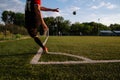 Soccer player kicks the ball.Soccer player takes a corner kick Royalty Free Stock Photo