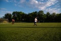 Soccer player kicks the ball.Soccer player takes the free-kick Royalty Free Stock Photo