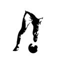 Soccer player legs running with ball, abstract isolated vector silhouette. Footballer ink drawing, comic style