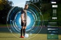 Soccer player playing with ball on football field Royalty Free Stock Photo