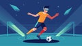 A soccer player practices their footwork and agility in a virtual stadium using a VR training program to improve their