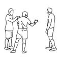 Soccer player and referee vector illustration sketch doodle hand drawn with black lines isolated on white background Royalty Free Stock Photo