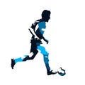 Soccer player running with ball, abstract blue isolated vector silhouette Royalty Free Stock Photo