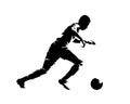 Soccer player running with ball, abstract isolated vector silhouette, side view. Team sport Royalty Free Stock Photo