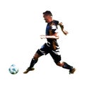 Soccer player running with ball, abstract scratched ink vector d