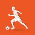 Soccer player running with soccer ball action graphic vector. Royalty Free Stock Photo