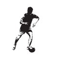 Soccer player running with ball, footballer isolated vector silhouette. Ink drawing. Front view Royalty Free Stock Photo