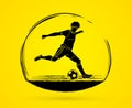 Soccer player running and kicking a ball action action graphic vector. Royalty Free Stock Photo