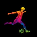 Soccer player running and kicking a ball action graphic vector. Royalty Free Stock Photo