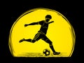 Soccer player running and kicking a ball action graphic vector. Royalty Free Stock Photo