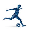 Soccer player running and kicking a ball action graphic vector Royalty Free Stock Photo