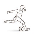 Soccer player running and kicking a ball action graphic vector Royalty Free Stock Photo
