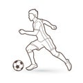 Soccer player running with soccer ball action graphic vector Royalty Free Stock Photo