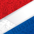 Soccer player and Russian Symbols pattern on Russia flag colors background. Royalty Free Stock Photo