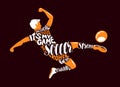 Soccer player scores a goal in the jump. Sports concept. Typographic design, vector illustration