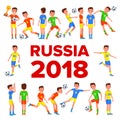 Soccer Player Set Vector. 2018 FIFA World Cup. Russia Event. Football Players Poses. Soccer Ball. Championship Russia Royalty Free Stock Photo