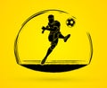 Soccer player shooting a ball action graphic vector. Royalty Free Stock Photo