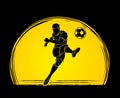 Soccer player shooting a ball action graphic vector. Royalty Free Stock Photo