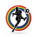 Soccer player shooting a ball action graphic vector. Royalty Free Stock Photo