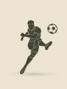 Soccer player shooting a ball action graphic vector. Royalty Free Stock Photo