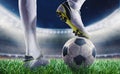 Soccer player with soccerball at the stadium ready for World cup Royalty Free Stock Photo