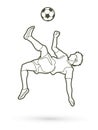 Soccer player somersault kick , overhead kick action graphic vector