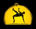 Soccer player somersault kick , overhead kick action graphic vector.