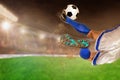 Soccer Player Kicking Football in Outdoor Stadium With Copy Space Royalty Free Stock Photo