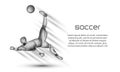 Soccer player striker hits the ball with an acrobatic bicycle kick. Royalty Free Stock Photo