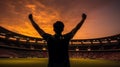 Soccer_player_is_training_alone_at_the_stadium_1690502162322_1 Royalty Free Stock Photo