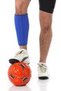 Soccer player wearing a neoprene brace