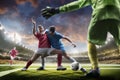 Soccer players in action on sunset stadium background panorama Royalty Free Stock Photo