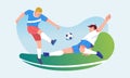 Soccer players duel ball, tackle ball from other players in the field. modern flat vector character illustration Royalty Free Stock Photo