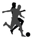 Soccer players in duel silhouettes.
