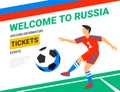 Soccer players with football ball. Welcome to Russia web banner template. Fool color illustration in flat style