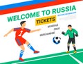 Soccer players with football ball. Welcome to Russia web banner template. Fool color illustration in flat style