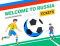 Soccer players with football ball. Welcome to Russia web banner template. Fool color illustration in flat style