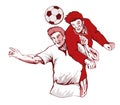 Soccer players heading ball