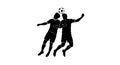 Soccer Players Jumping to Head the Ball in Silhouette Royalty Free Stock Photo
