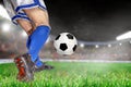 Soccer Players Kicking Football in Outdoor Stadium With Copy Spa Royalty Free Stock Photo