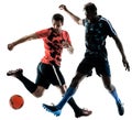 Soccer players men isolated silhouette white background Royalty Free Stock Photo