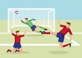 Soccer Players Scoring Goal to Victory Vector Cartoon Illustrati Royalty Free Stock Photo