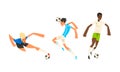 Soccer Players Set, Male Athletes Characters in Sports Uniform in Action Vector Illustration
