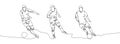 Soccer players set one line art. Continuous line drawing game, sport, football, activity, ball, training, running