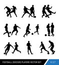 Soccer players silhouettes vector set. Different poses of players, football players in motion. Royalty Free Stock Photo