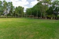 Soccer practice field in a club in southern Brazil and the goalkeeper`s post