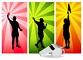 Soccer referee silhouettes - showing the red card, offside, goal, var, vector sport illustration on Retro background with whistle Royalty Free Stock Photo