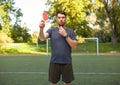 soccer referee with whistle showing red card Royalty Free Stock Photo