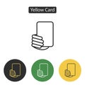 Soccer referees hand with yellow card.