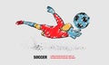 Soccer save from the goalkeeper. Vector outline of soccer player with scribble doodles